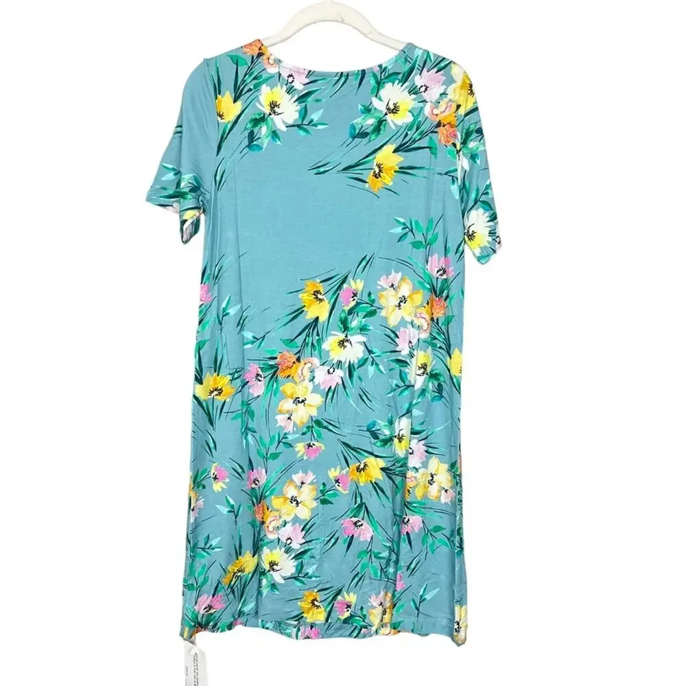 NWT Yumi Kim Sun Dance Livi T-Shirt Dress sz M Blue Floral Mini Stretch Comfy